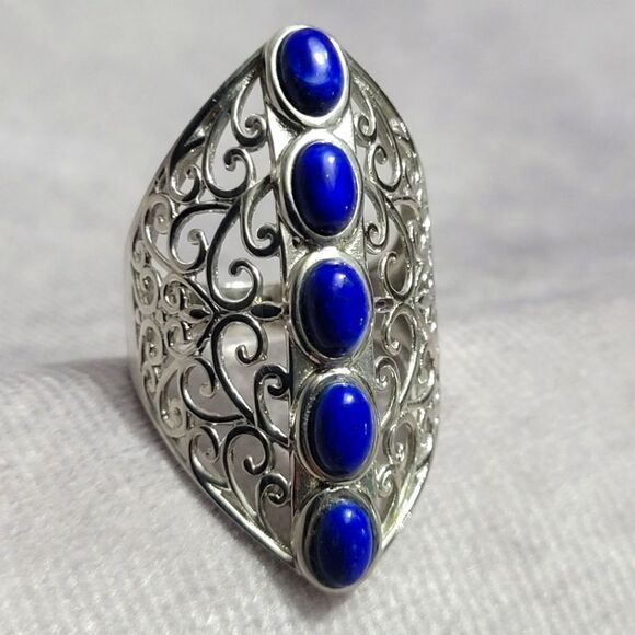 Karis Lapis Lazuli Openwork Ring - Picture 1 of 14